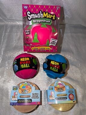 5 Items In All: 2 RMS Squishy Dumplings, 1 Squishy Dragon Fruit  & 2 Fuzz Balls